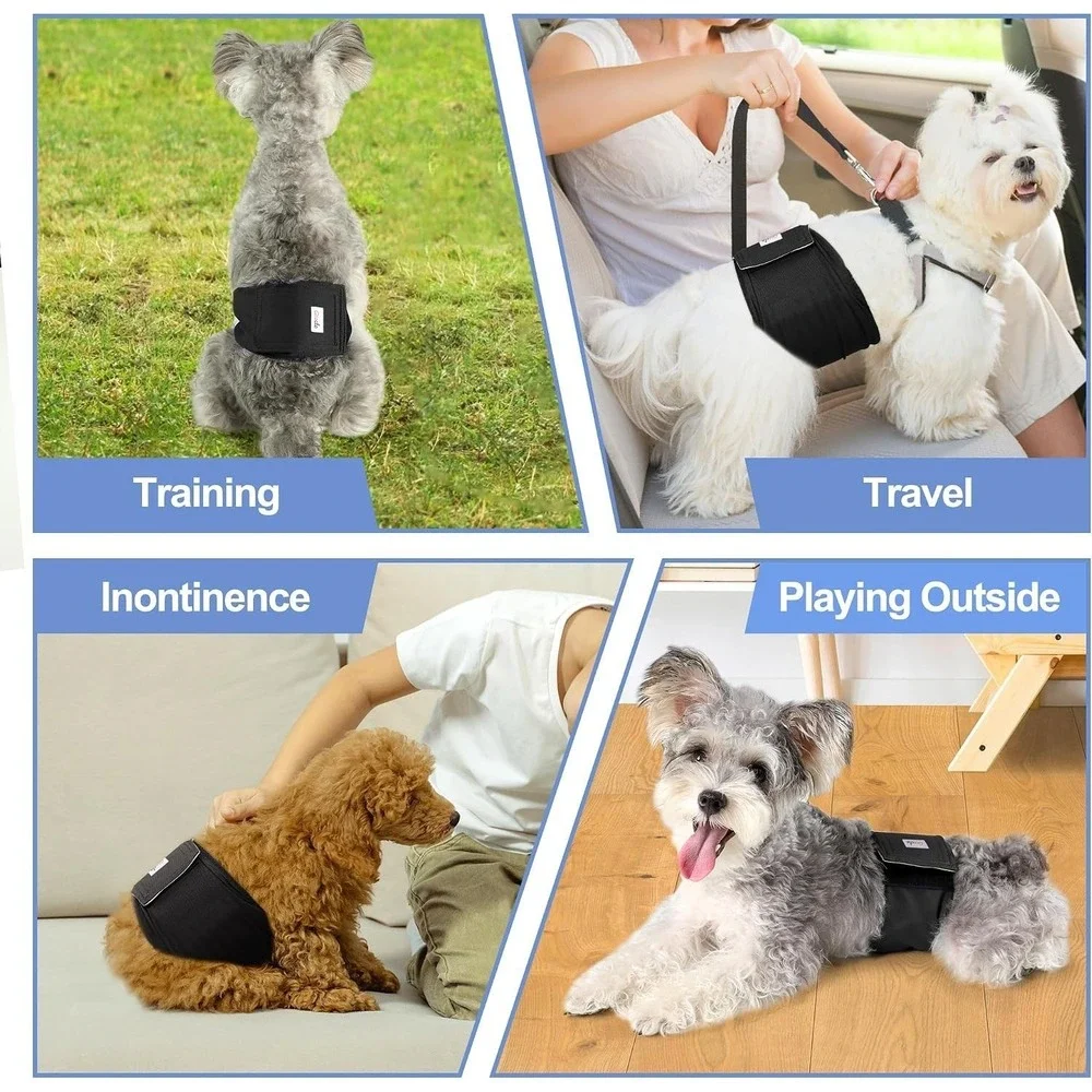 5 Pack Black Reusable Dog Diapers Male High Absorbing sz XS (Girth 9
